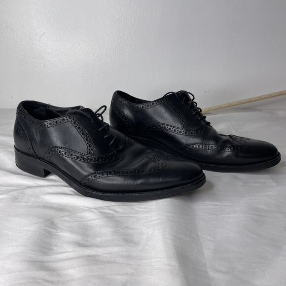 Cole Haan Black Leather Wingtip Oxford Shoes Mens Size 8.5M Brogue Dress - Picture 1 of 6